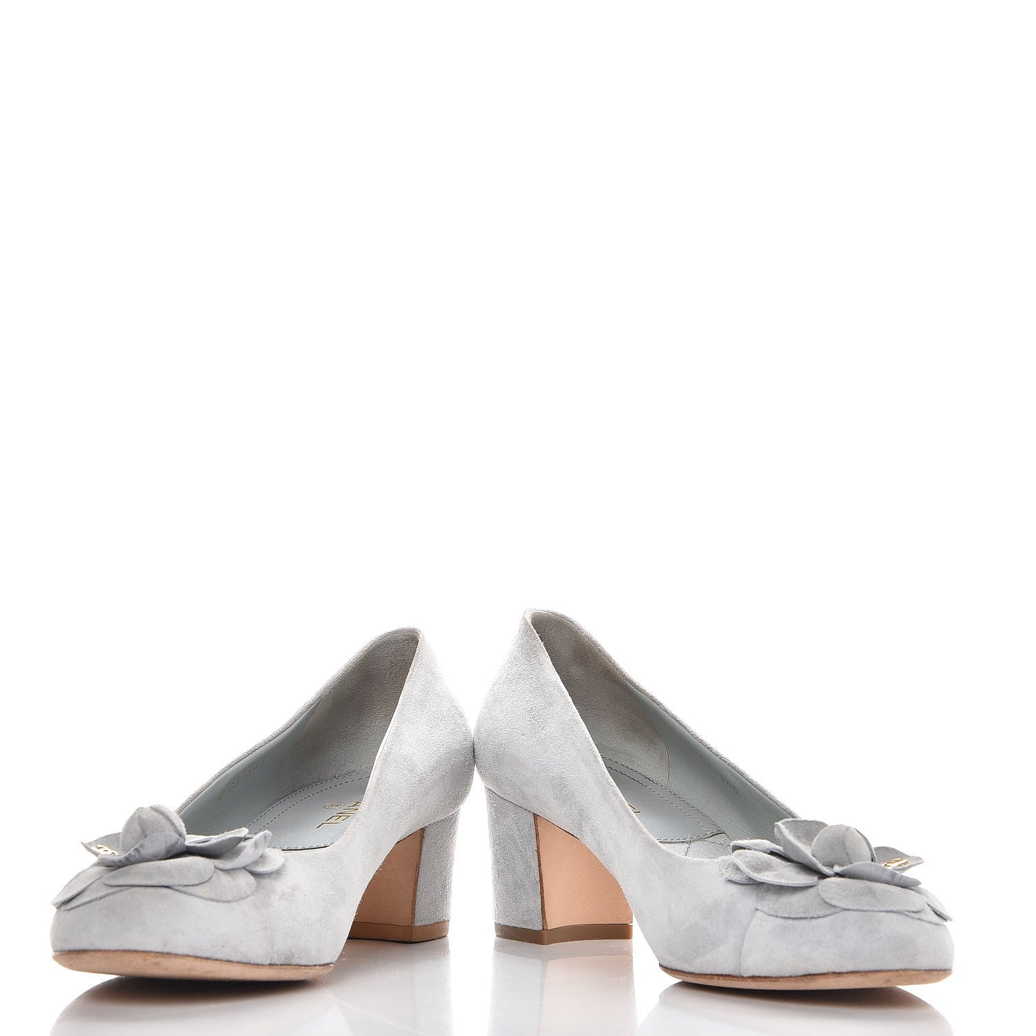 Chanel Suede Calfskin Camellia Ballerina Pumps 37.5 Light Blue 6 of 15