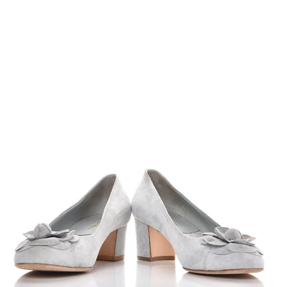 Chanel Suede Calfskin Camellia Ballerina Pumps 37.5 Light Blue 6 of 15