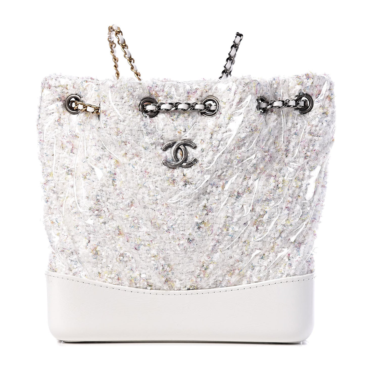 Tweed PVC Quilted Gabrielle Backpack White