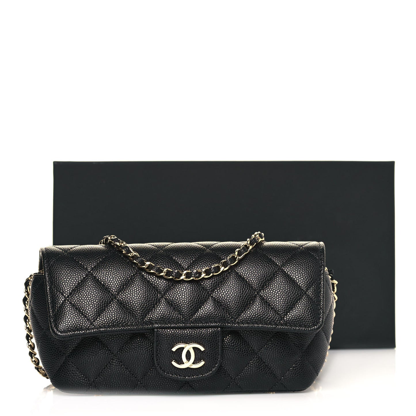 Caviar Quilted Glasses Case With Chain Black