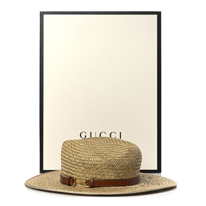 Gucci Straw Fabric Calfskin Horsebit Hat M Beige Dark Brown 9 of 9