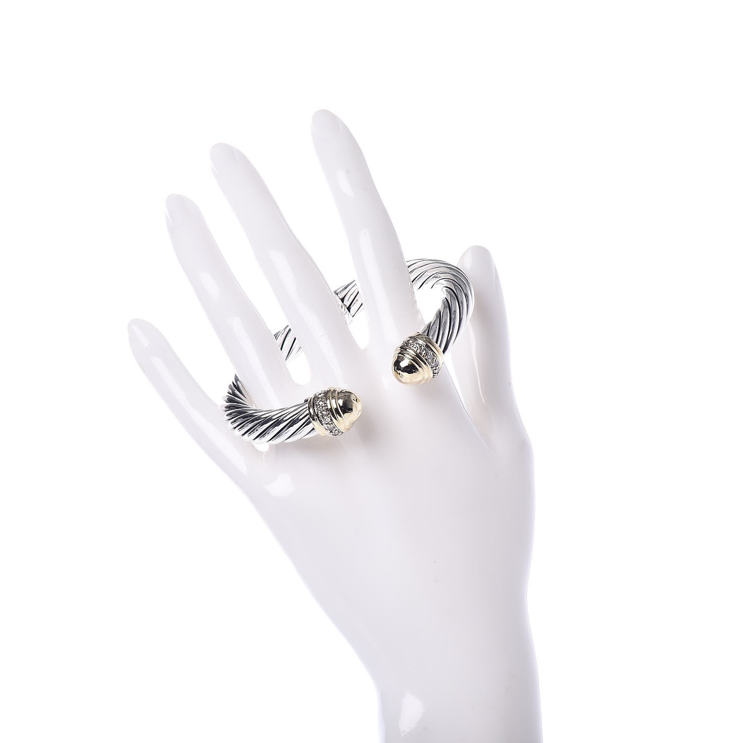 David Yurman Sterling Silver 18K Yellow Gold Diamond 10mm Cable Classics Dome Bracelet 2 of 6