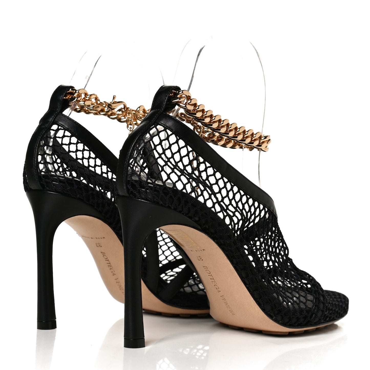 Mesh Nappa Chunky Chain Sandals 37 Black