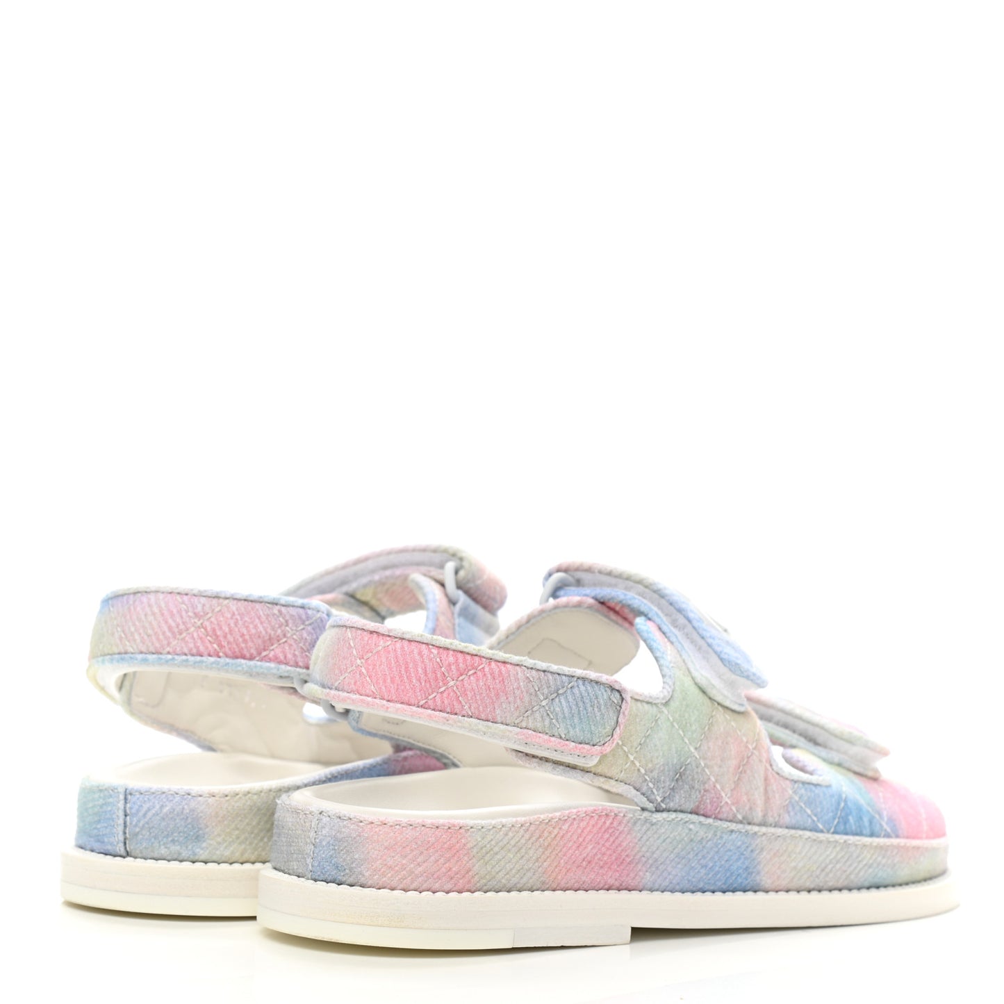 Printed Fabric Quilted Dad Sandals 35.5 Green Pink Blue