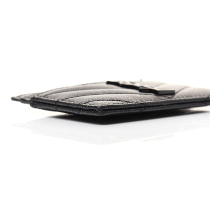 Saint Laurent Grain De Poudre Matelasse Chevron Monogram Credit Card Case Black 6 of 11