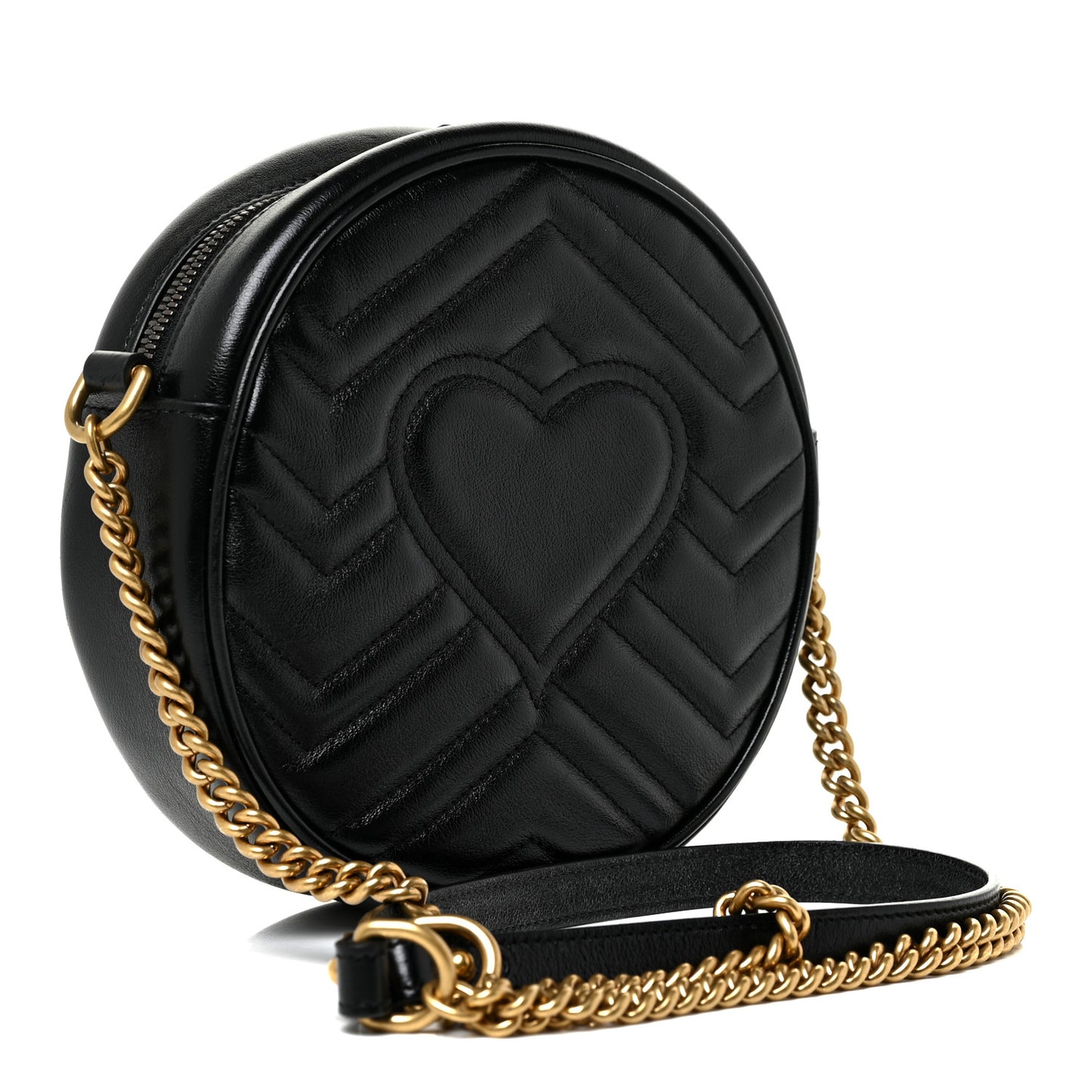 Azalea Calfskin Matelasse Heart Mini GG Marmont Round Shoulder Bag Black