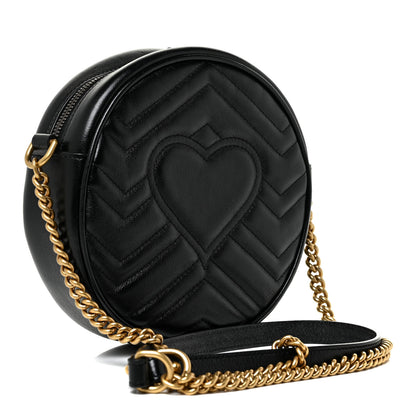 Gucci Azalea Calfskin Matelasse Heart Mini GG Marmont Round Shoulder Bag Black 3 of 13