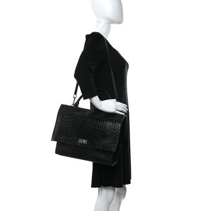 Givenchy Calfskin Crocodile Embossed Medium Shark Lock Satchel Black 2 of 11