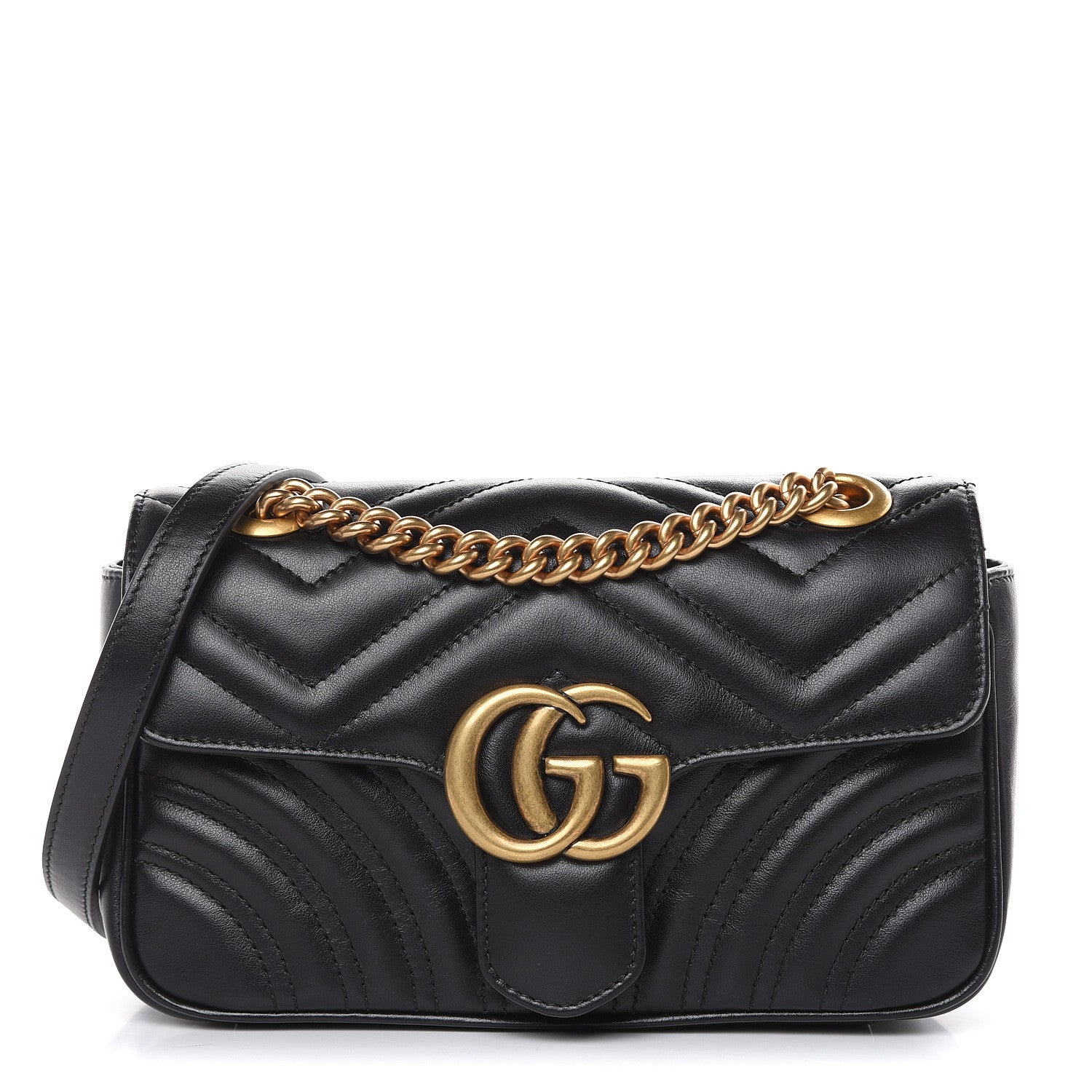 Gucci Calfskin Matelasse Mini GG Marmont Shoulder Bag Black 1 of 10