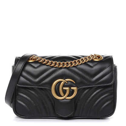 Gucci Calfskin Matelasse Mini GG Marmont Shoulder Bag Black 1 of 10