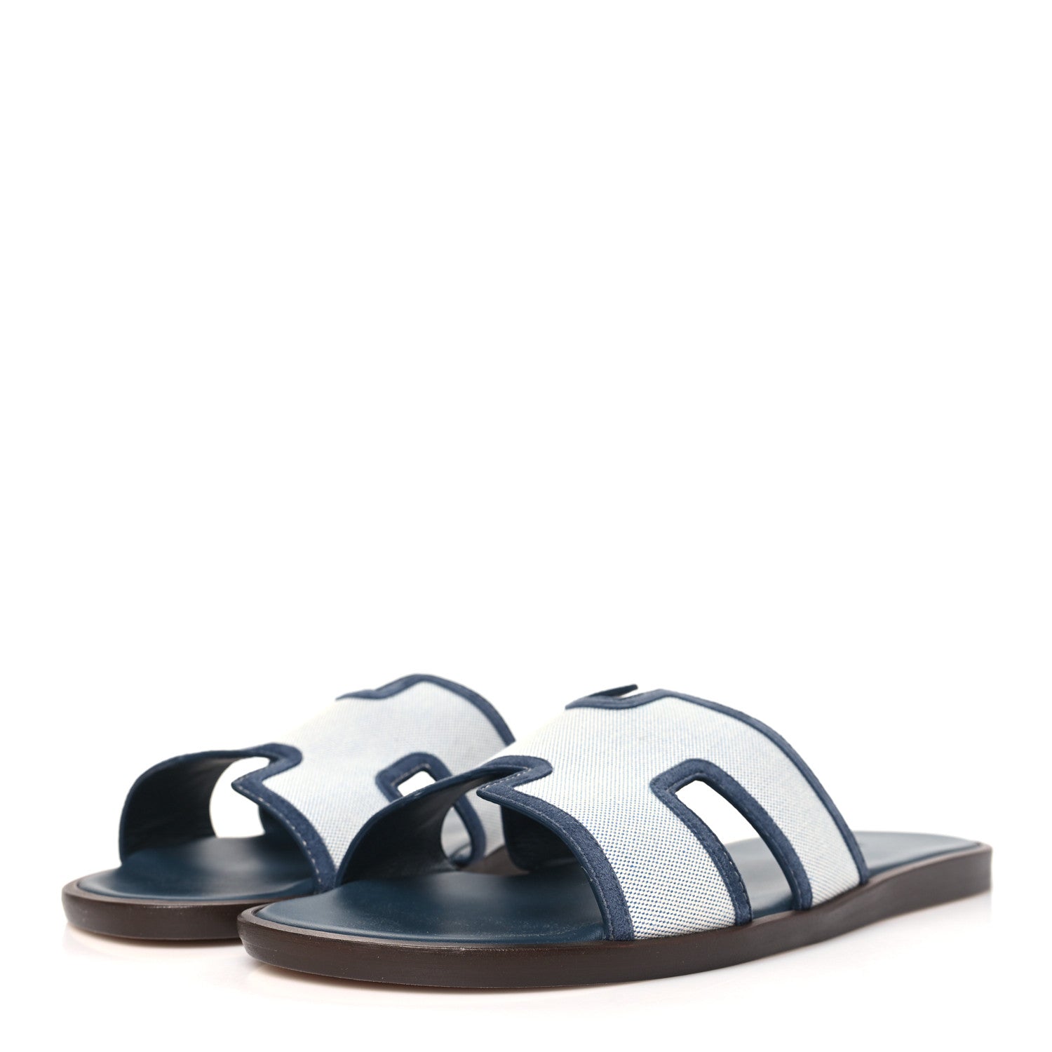 Hermes Canvas Suede Goatskin Mens Izmir Sandals 44 Bleu Bleu Celeste 3 of 8