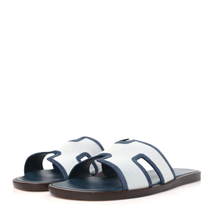 Hermes Canvas Suede Goatskin Mens Izmir Sandals 44 Bleu Bleu Celeste 3 of 8