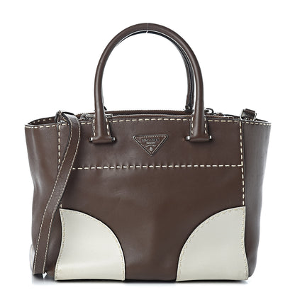 Prada City Calf Small Stitched Twin Pocket Tote Cacao White 1 of 16