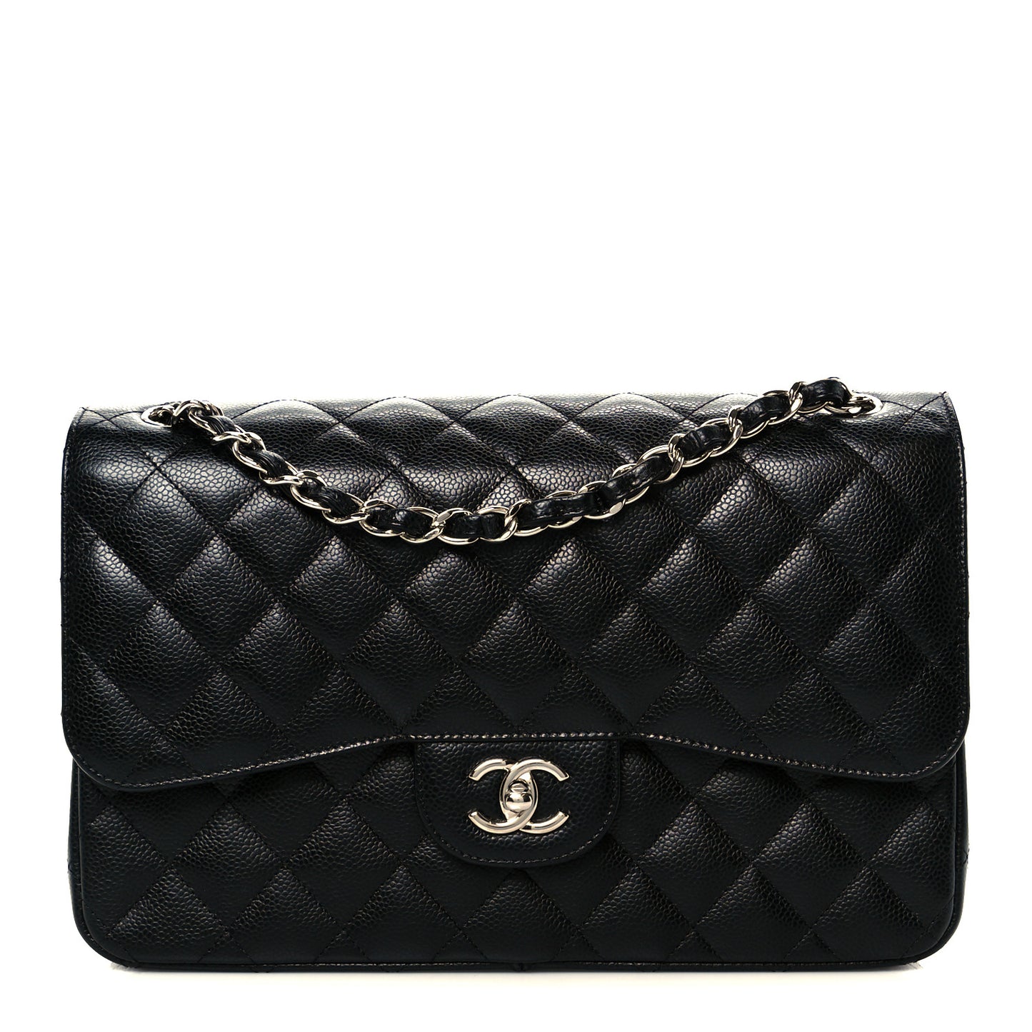 Caviar Quilted Jumbo Double Flap Black