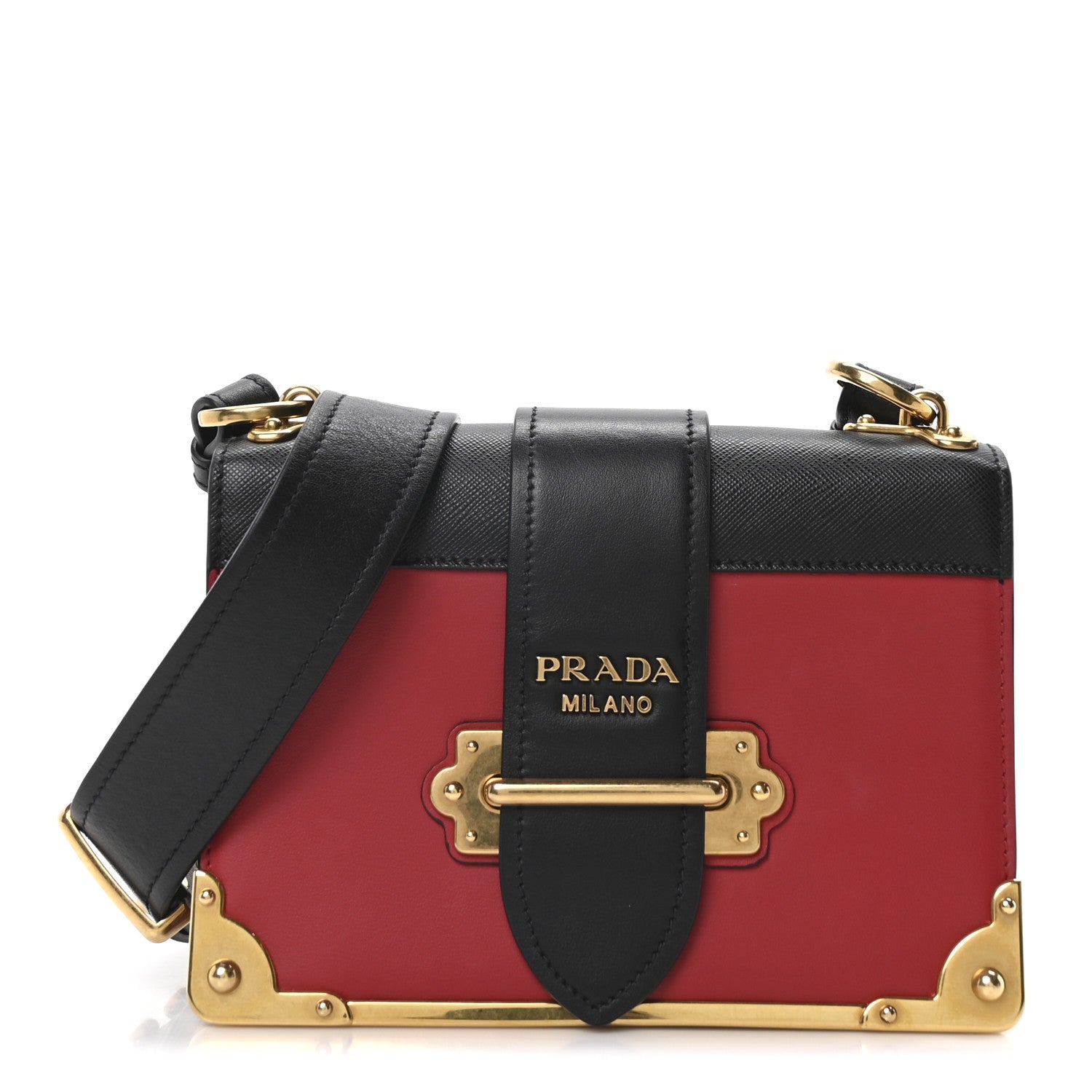Prada City Calfskin Saffiano Cahier Bag Fuoco Black 1 of 9