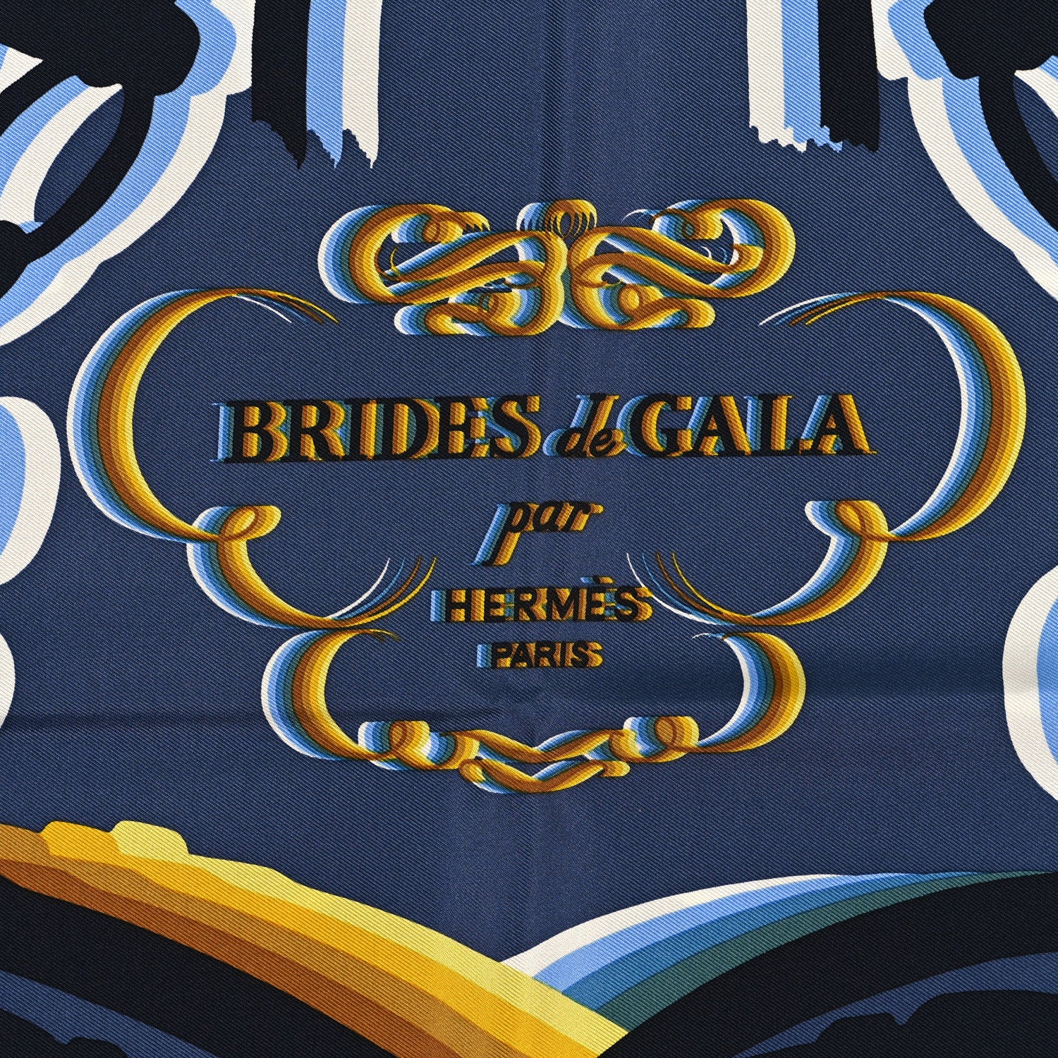 Hermes Silk Brides De Gala Shadow Scarf 90 Gris Bleute Black 2 of 3