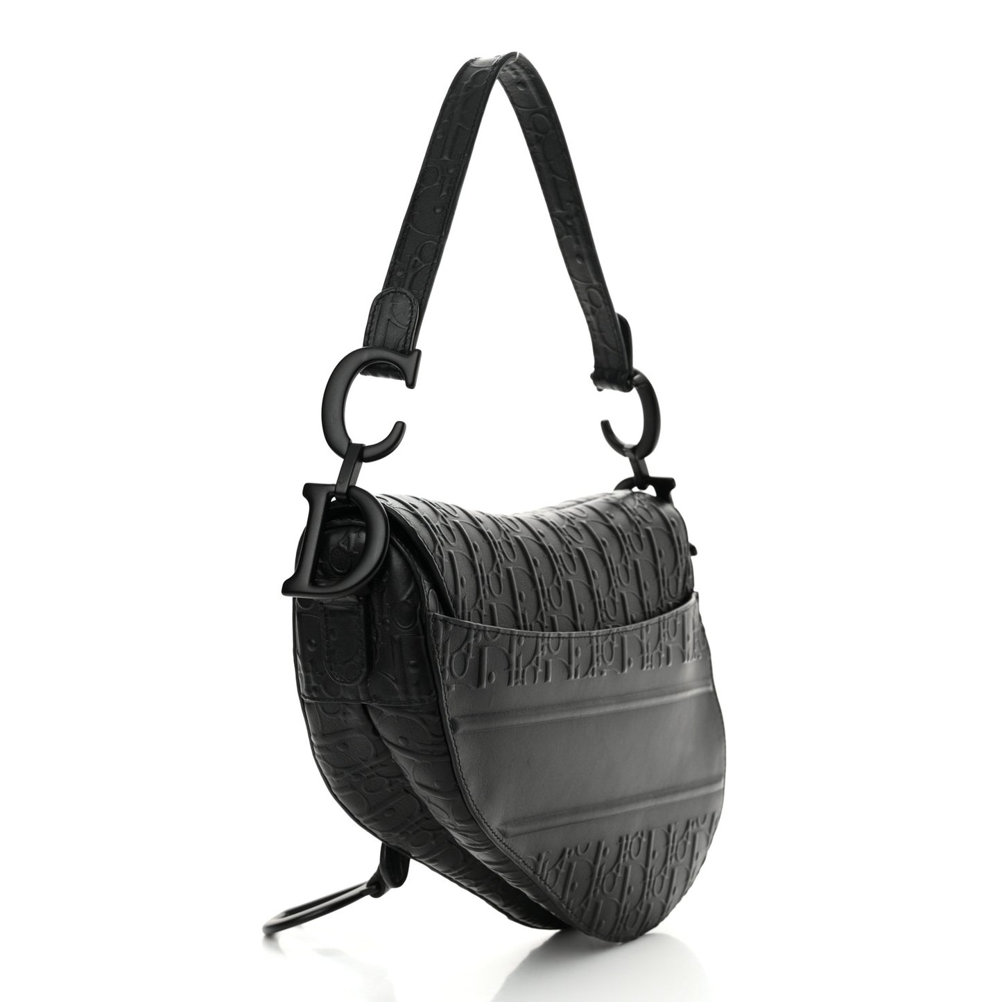 Calfskin Embossed Oblique Saddle Bag Black Black