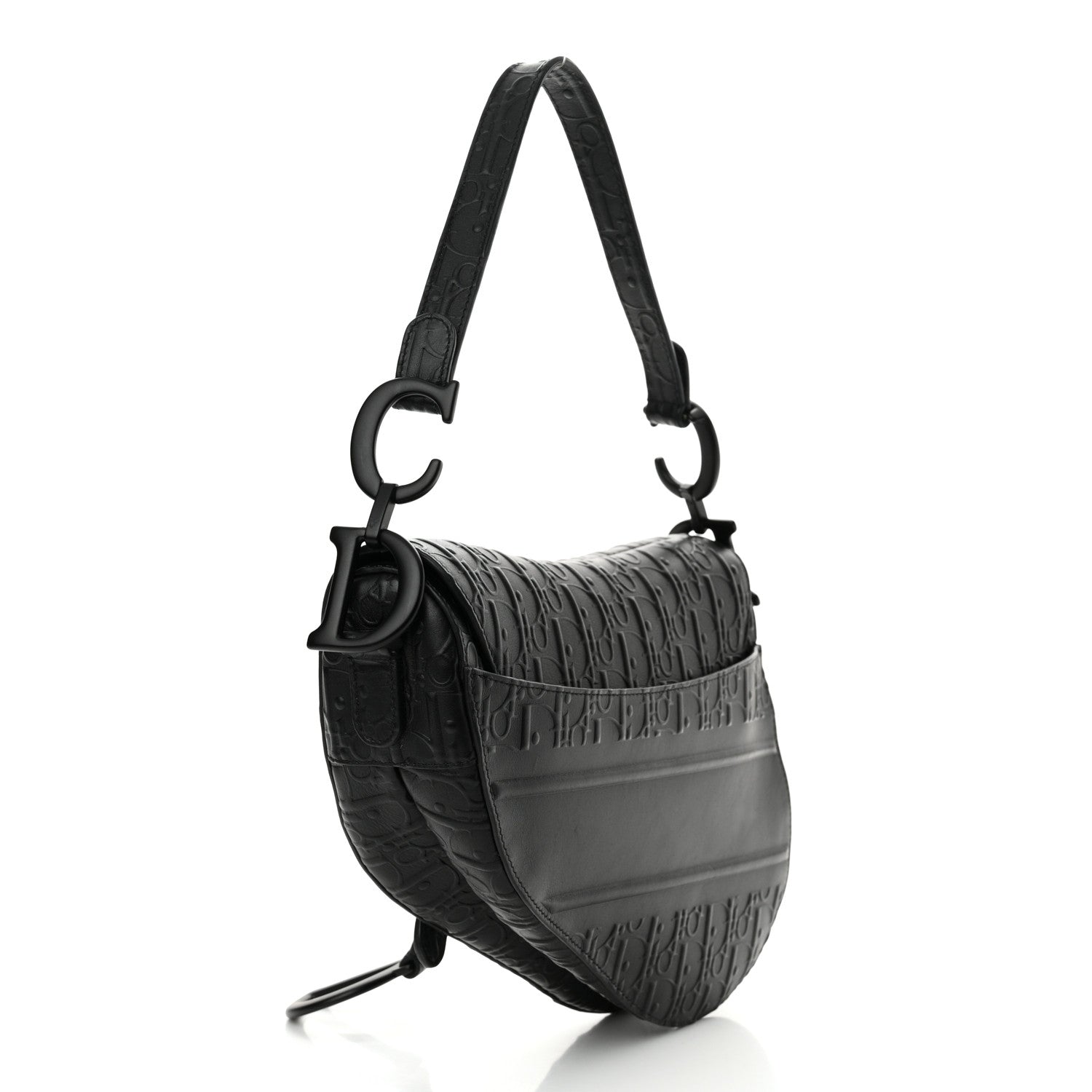 Christian Dior Calfskin Embossed Oblique Saddle Bag Black Black 3 of 12