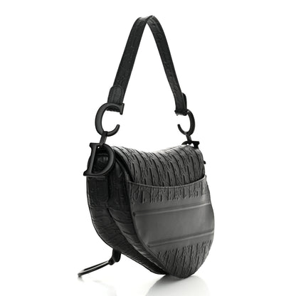 Christian Dior Calfskin Embossed Oblique Saddle Bag Black Black 3 of 12