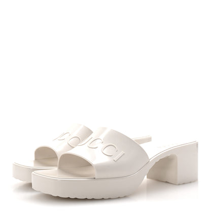 Gucci Rubber Gucci Logo Womens Platform 20/60mm Slide Sandals 41 Mystic White 3 of 9