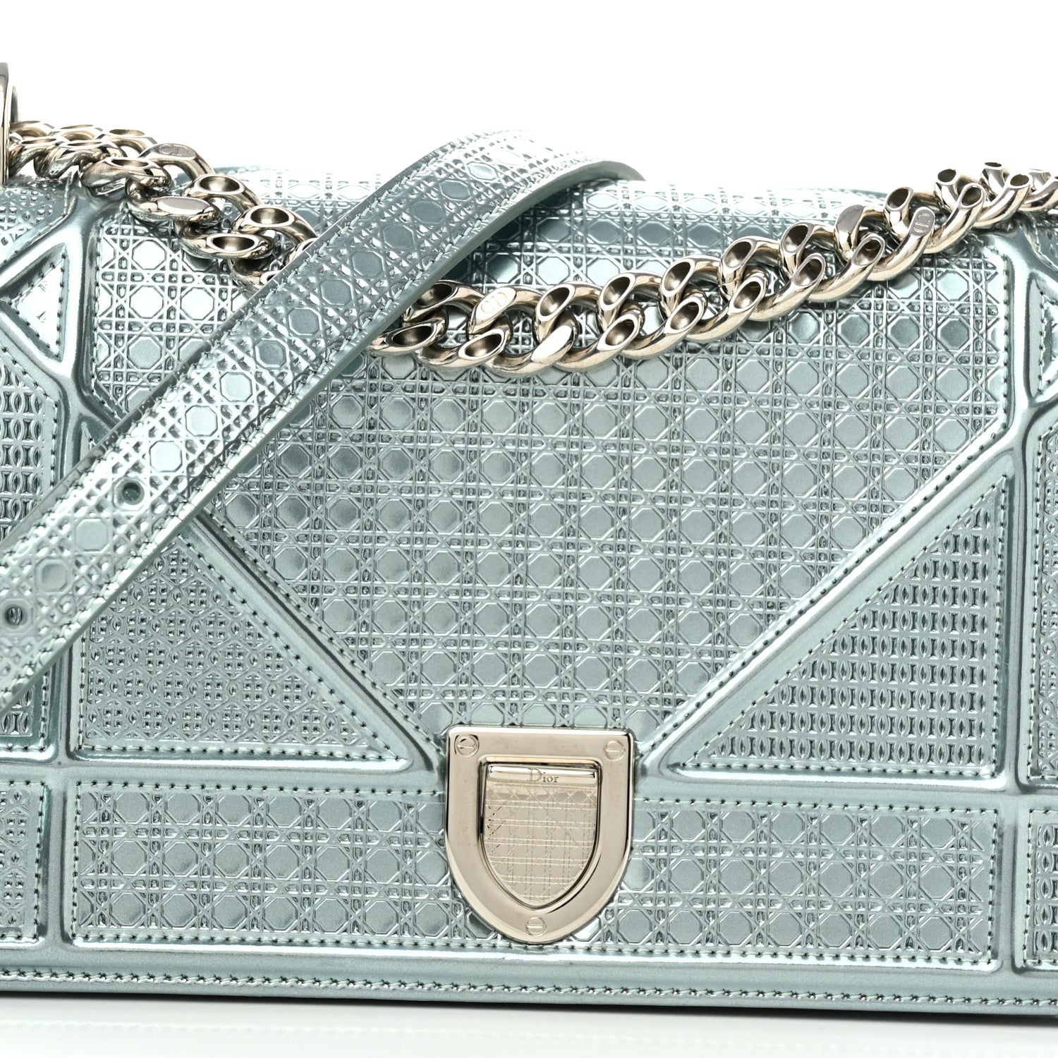 Christian Dior Metallic Patent Micro-Cannage Small Diorama Flap Bag Azur 7 of 10