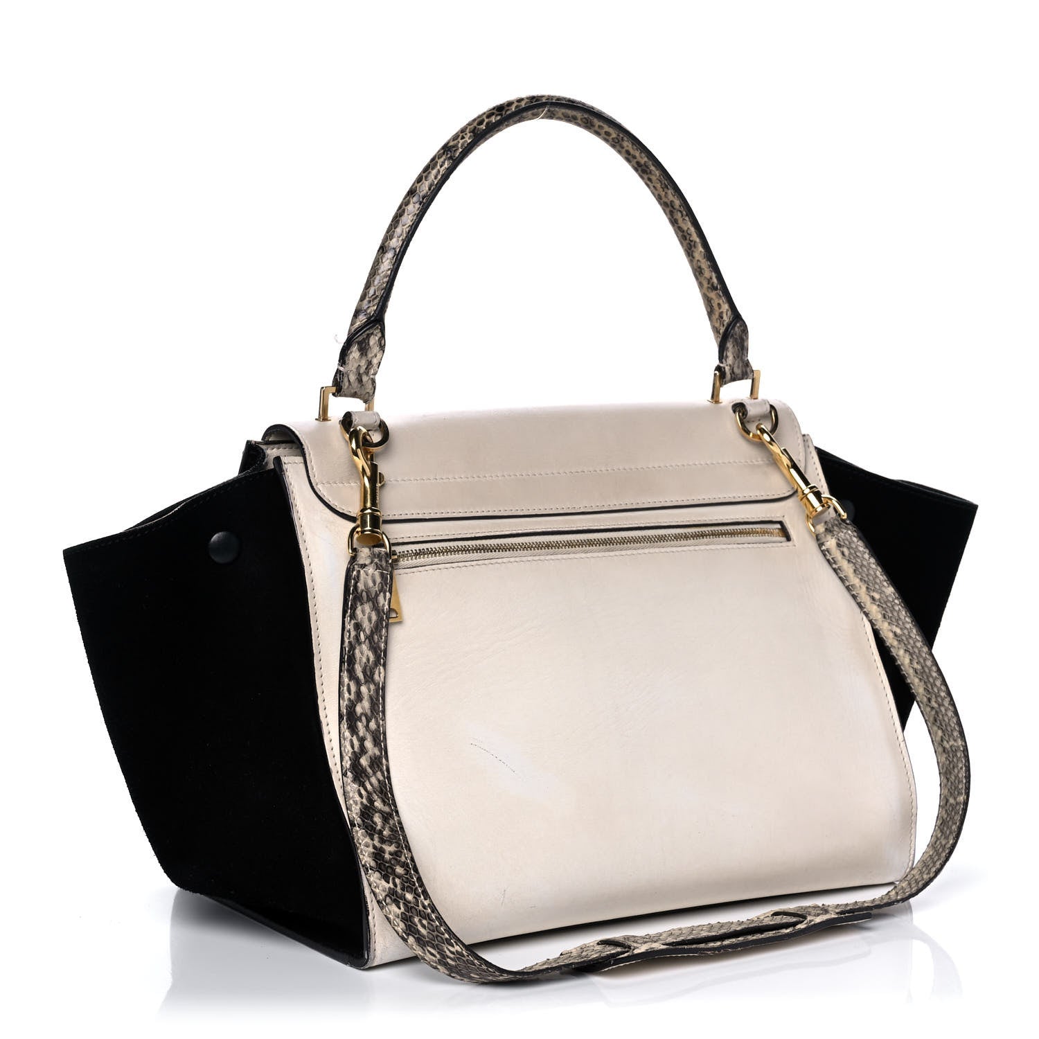 Celine Calfskin Suede Whipsnake Medium Trapeze Black White 3 of 18