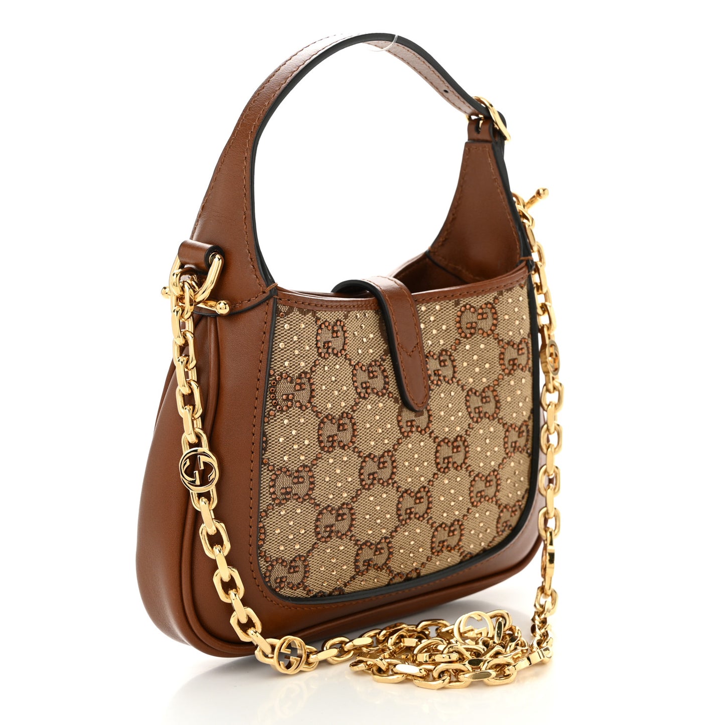 New Canvas Charisma Calfskin Crystal GG Monogram Mini Jackie 1961 Hobo Camel Ebony