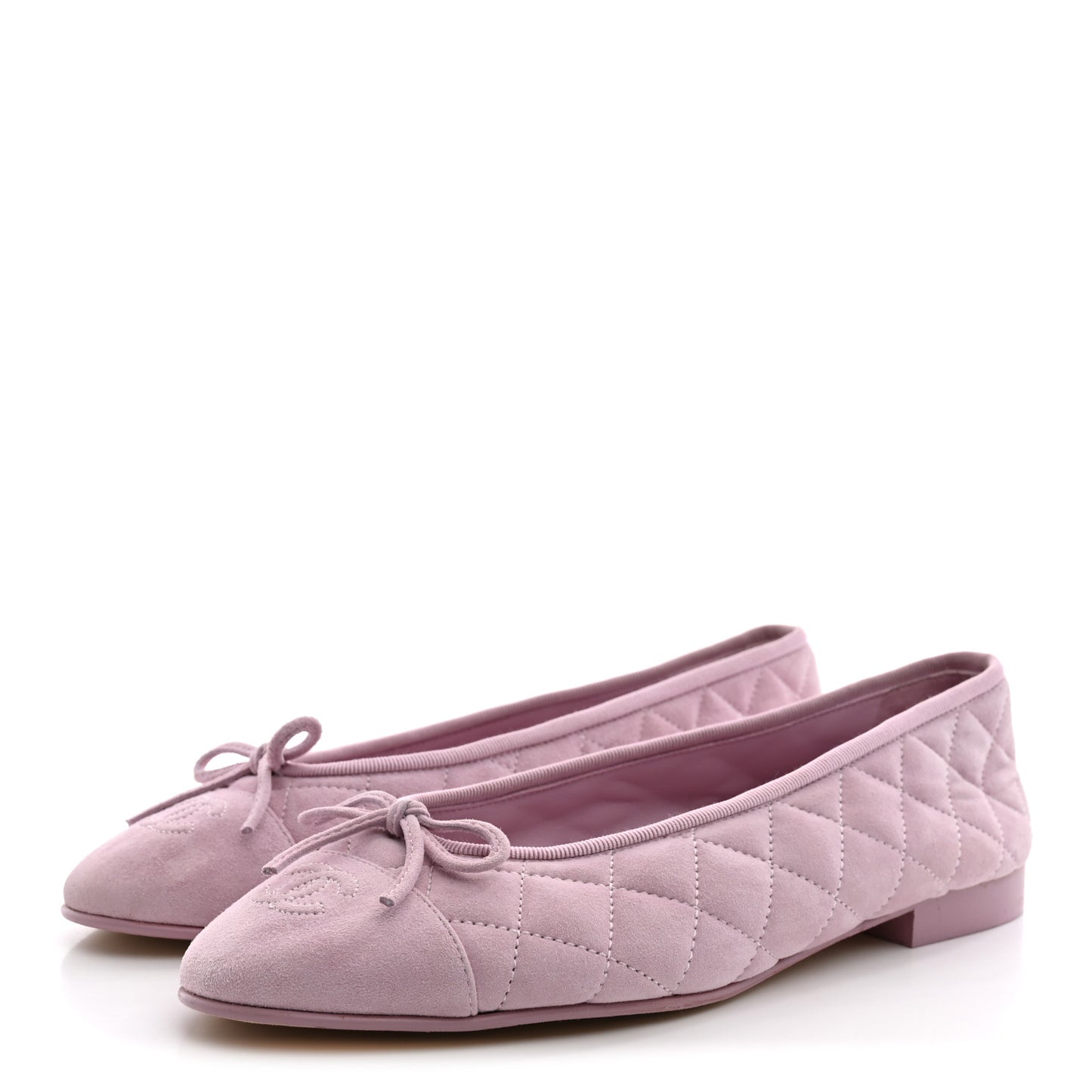 Suede Quilted Cap Toe CC Ballerina Flats 38.5 Light Pink