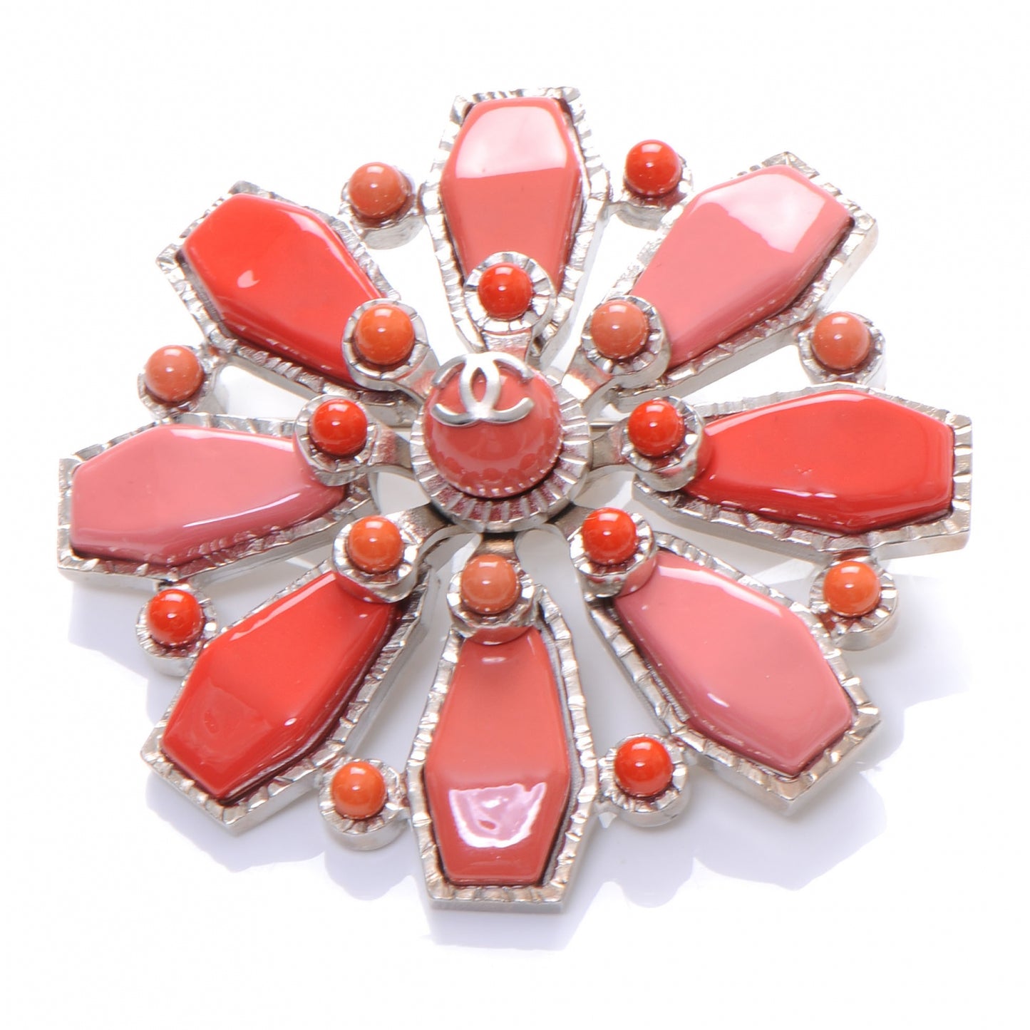 CC Gripoix Brooch Pin Pink Silver