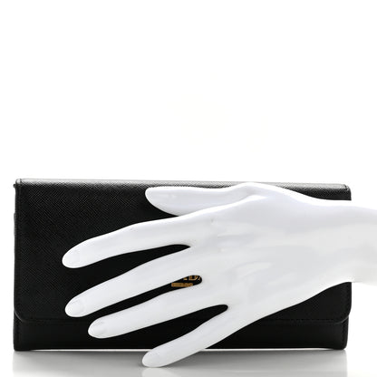 Prada Saffiano Metal Continental Flap Travel Wallet Black 2 of 11