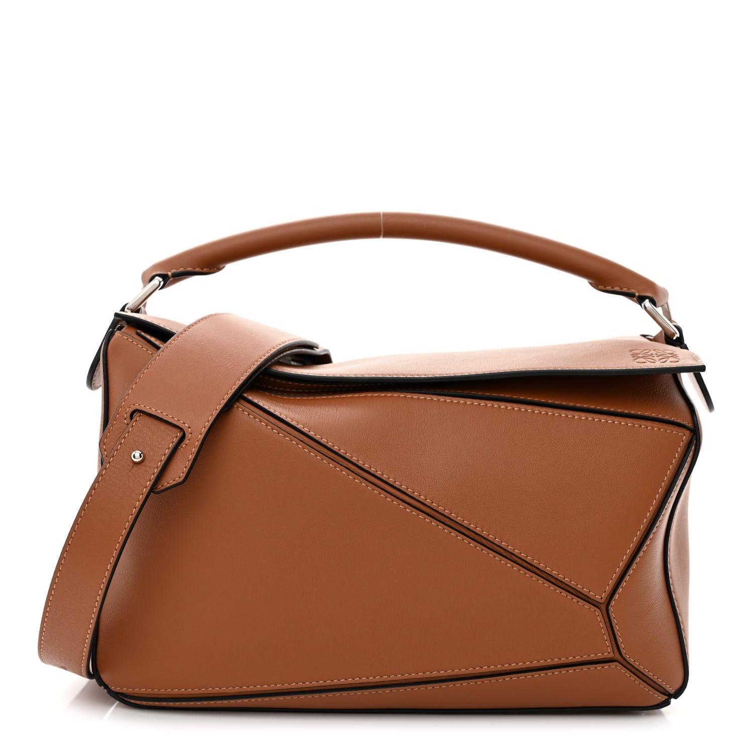 image of LOEWE Calfskin Medium Puzzle Bag in the color Tan by FASHIONPHILE
