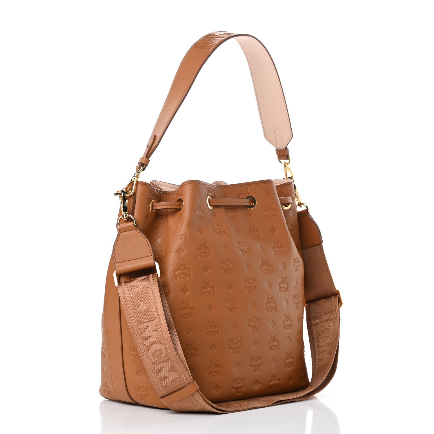 MCM Calfskin Ottomar Monogram Essential Bucket Cognac 3 of 12