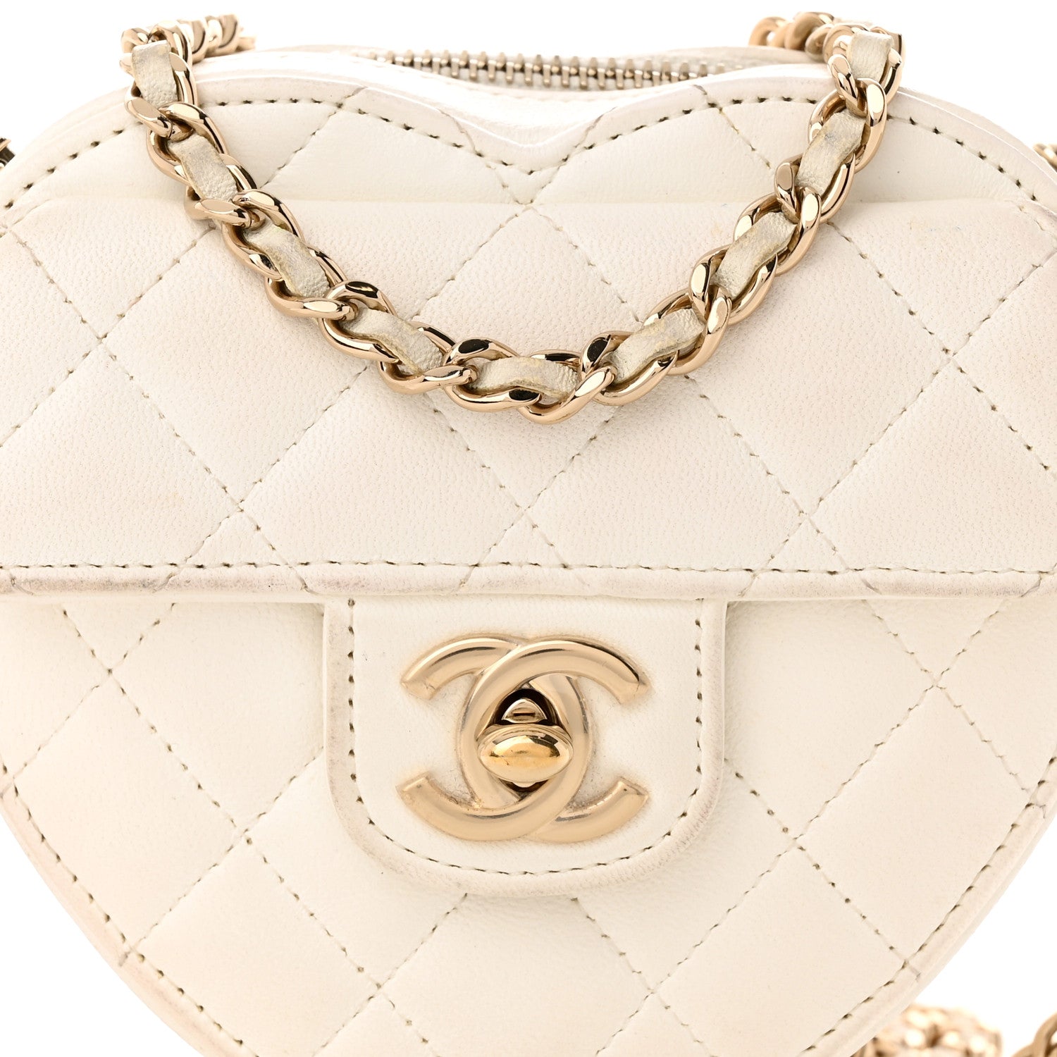 Chanel Lambskin Quilted CC In Love Heart Clutch With Chain White 8 of 12