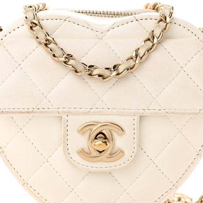 Chanel Lambskin Quilted CC In Love Heart Clutch With Chain White 8 of 12