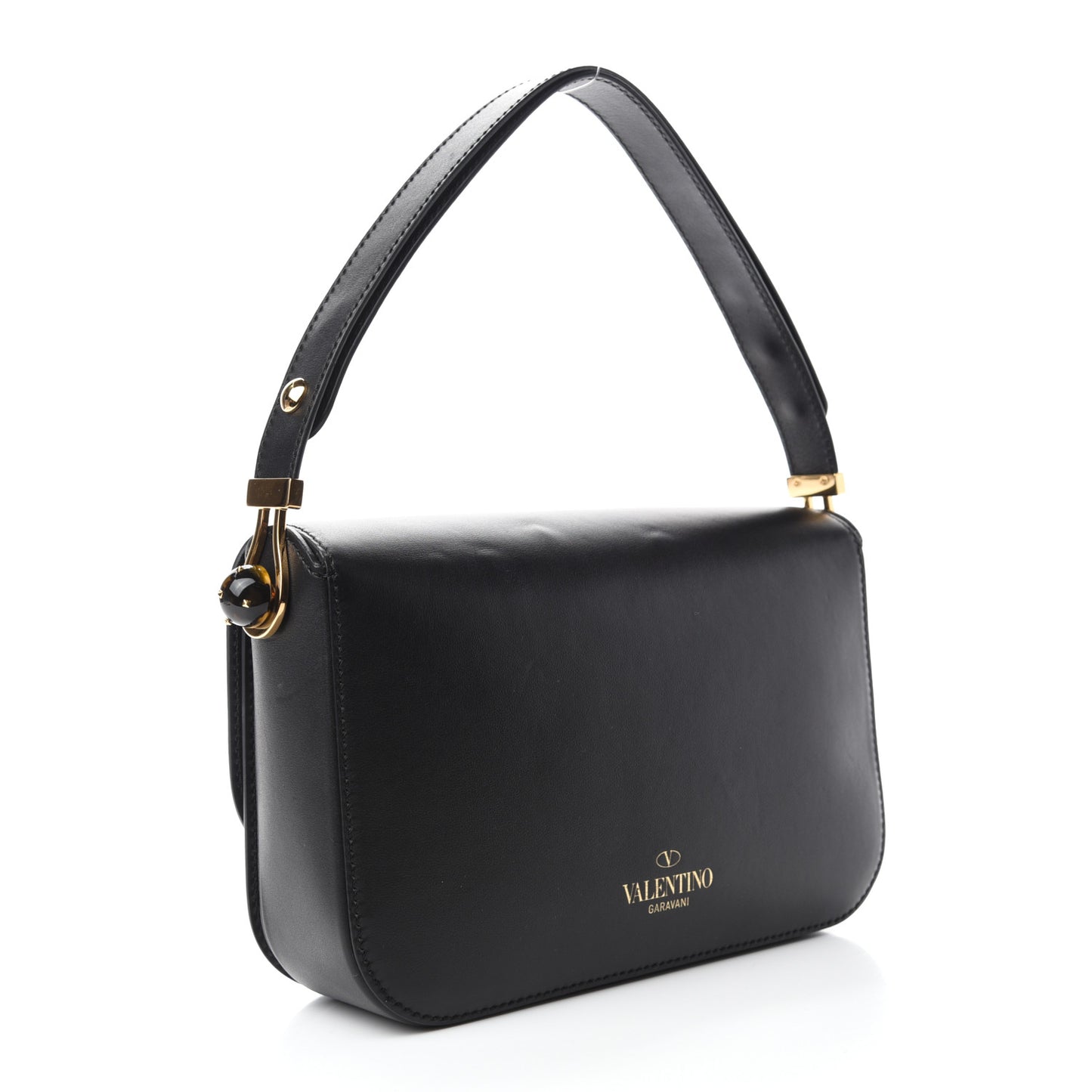 Vitello Turnlock Flap Shoulder Bag Black