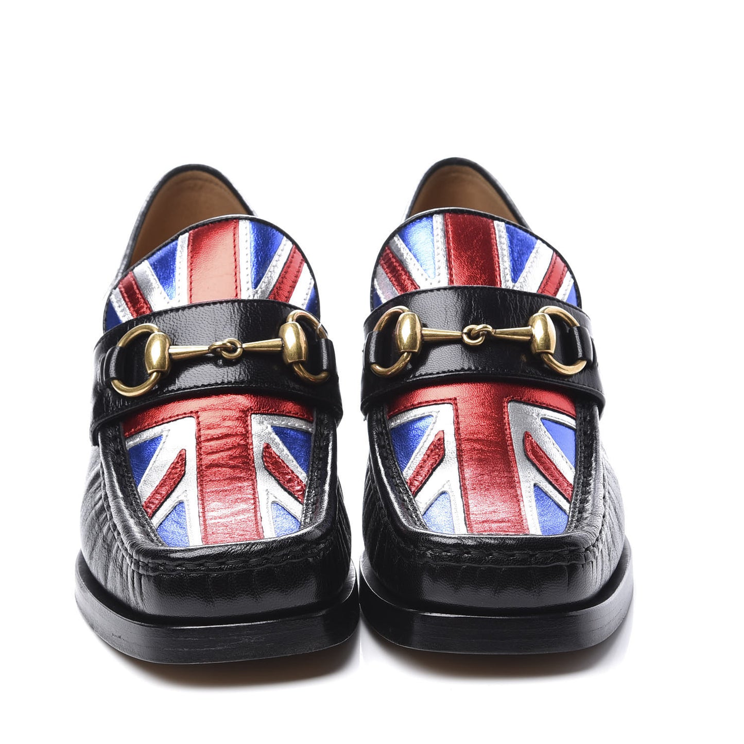 Lambskin Union Jack Horsebit Loafer Pumps 35.5 Black