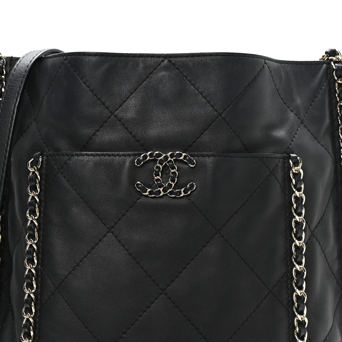 Calfskin Quilted Fringe Small Shopping Bag Black