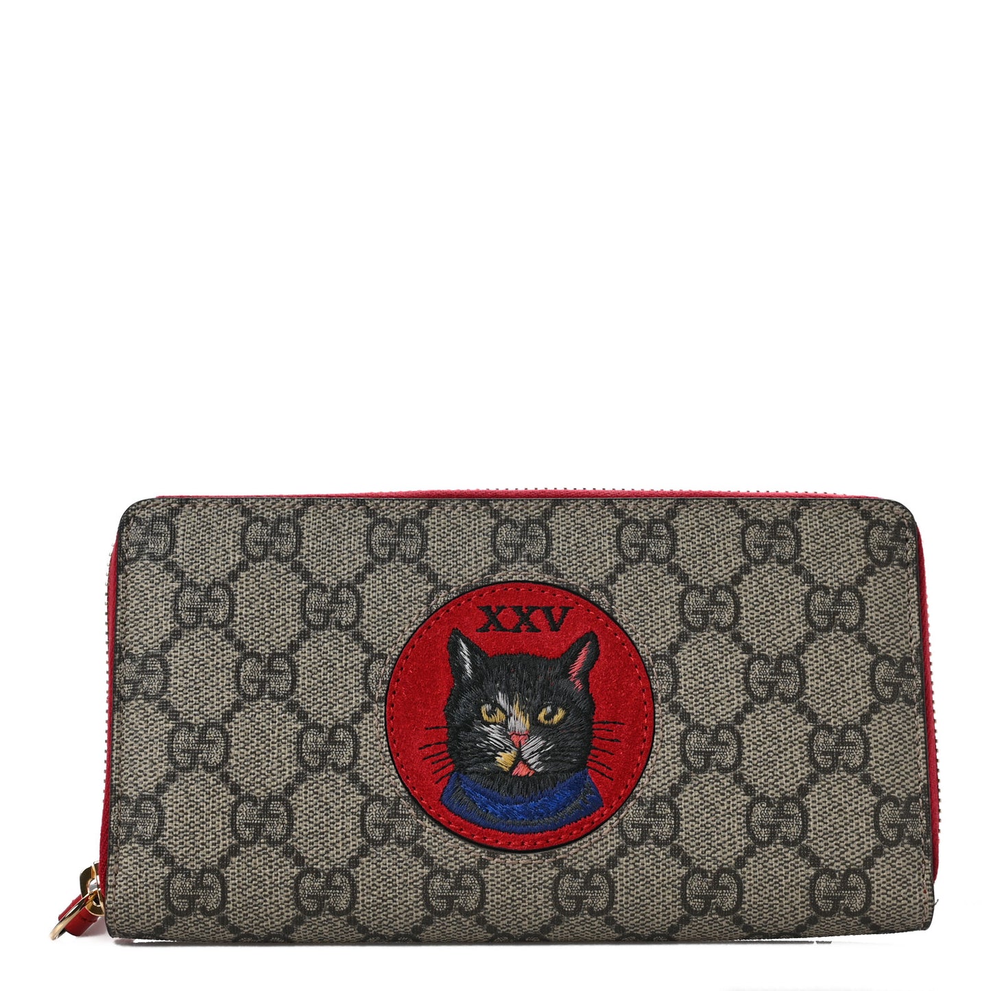 GG Supreme Monogram Mystic Cat Zip Around Wallet Red