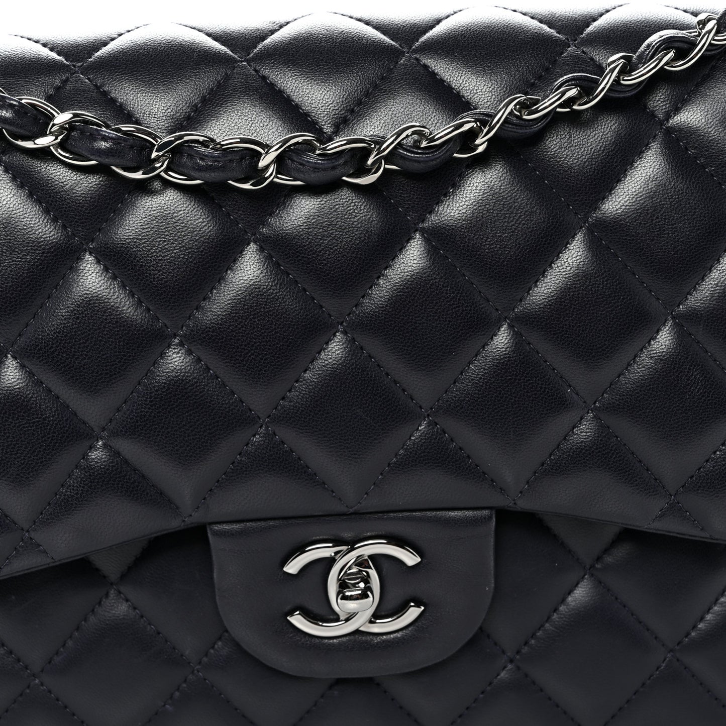 Lambskin Quilted Jumbo Double Flap Navy
