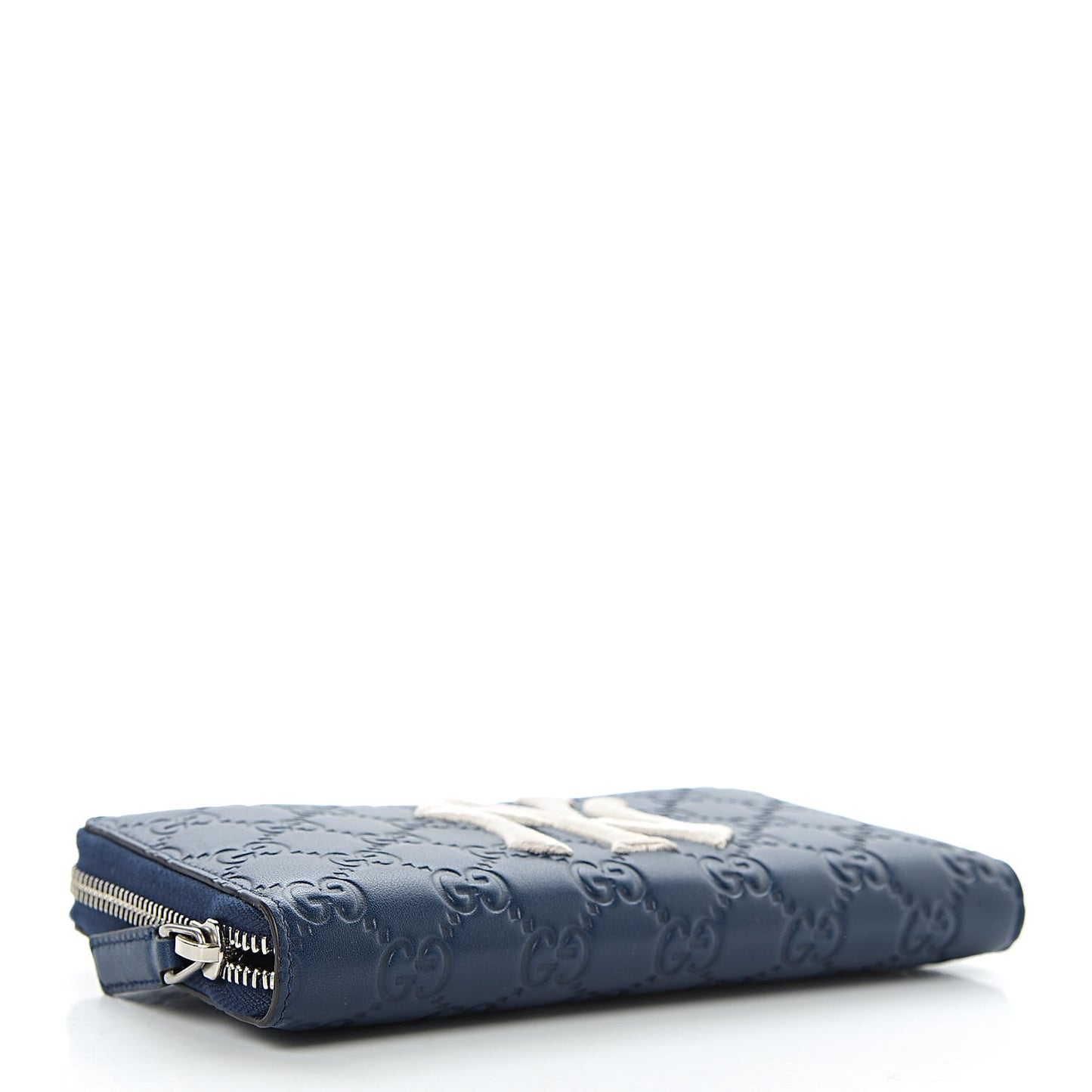 X MLB Guccissima Signature NY Yankees Embroidered Zip Around Wallet Royale Ivory