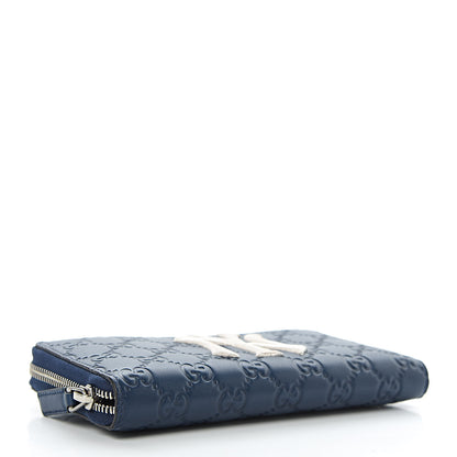 Gucci X MLB Guccissima Signature NY Yankees Embroidered Zip Around Wallet Royale Ivory 4 of 7