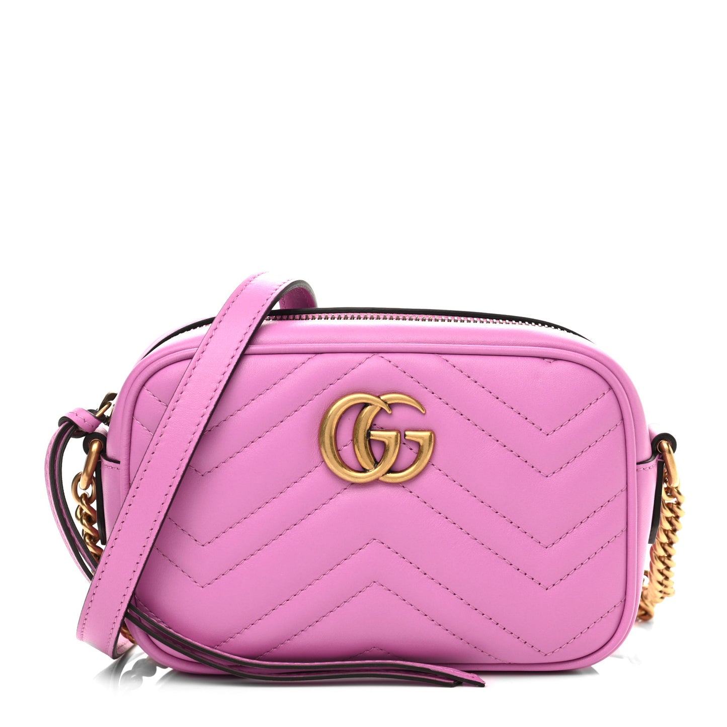 Calfskin Matelasse Mini GG Marmont Chain Shoulder Bag Candy Mousse