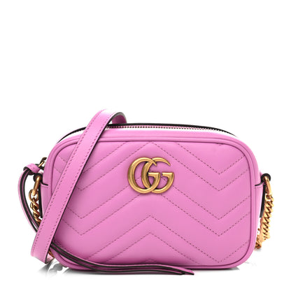 Gucci Calfskin Matelasse Mini GG Marmont Chain Shoulder Bag Candy Mousse 1 of 9