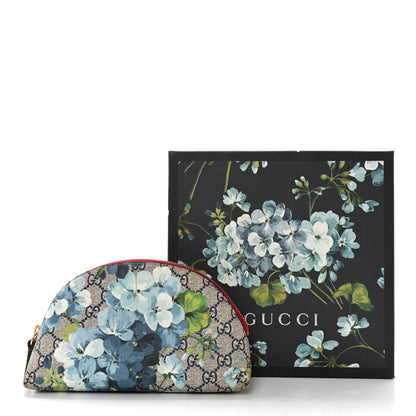 Gucci GG Supreme Monogram Blooms Large Pouch Cosmetic Case Beige Blue Navy Hibiscus Red 10 of 10