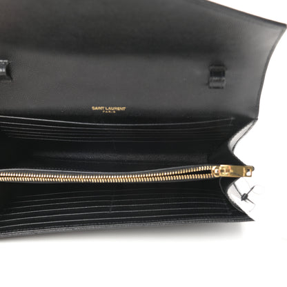 Saint Laurent Grain De Poudre Matelasse Chevron Monogram Chain Wallet Black 5 of 11