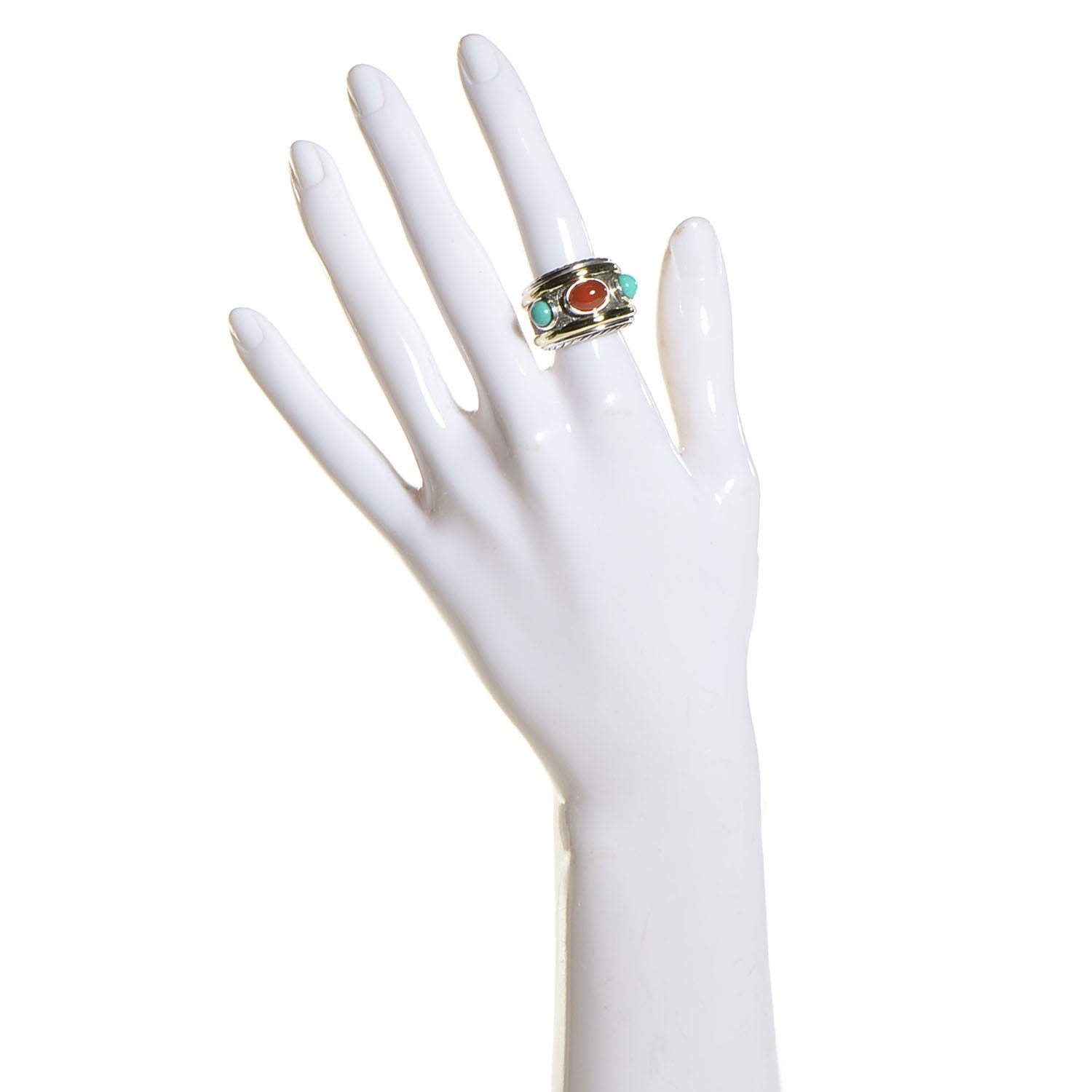 David Yurman Sterling Silver 14K Yellow Gold Turquoise Carnelian Renaissance Ring 6 2 of 5