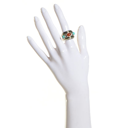 David Yurman Sterling Silver 14K Yellow Gold Turquoise Carnelian Renaissance Ring 6 2 of 5