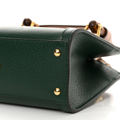 Gucci Textured Dollar Calfskin Mini Diana Tote Bag Vintage Green Pink 10 of 17