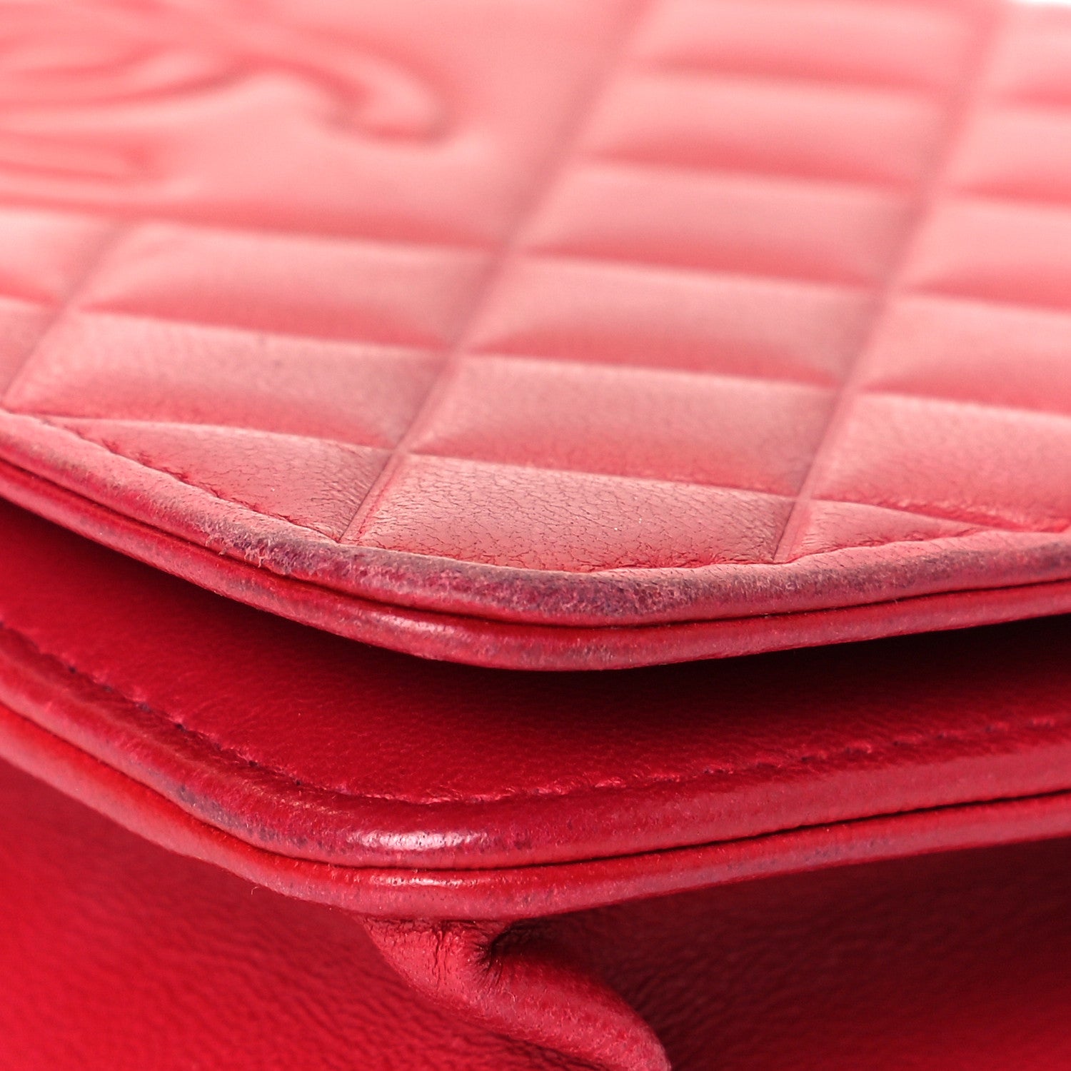 Chanel Goatskin Quilted Diamond CC Wallet On Chain WOC Red 6 of 9
