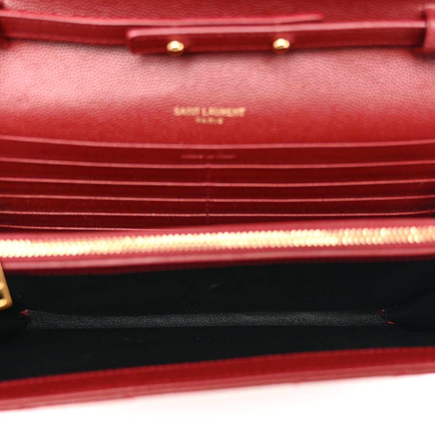 Saint Laurent Grain De Poudre Matelasse Chevron Monogram Chain Wallet Opyum Red 5 of 10